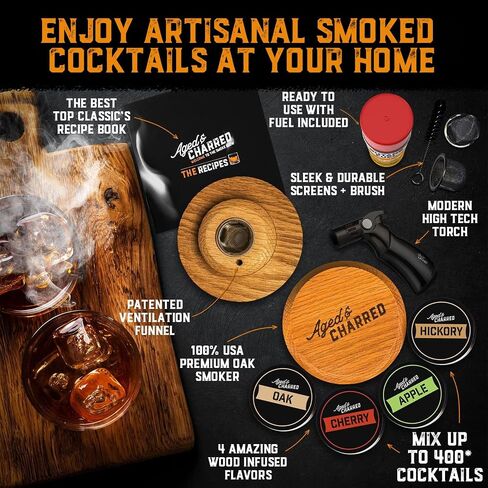 Whiskey Cocktail Smoker Kit with Torch & 4 Flavors Wood Chips - Premium USA Oak Smoker - Old Fashioned Smoker Kit - Bourbon Gifts for Men (with Butane) in Saudi Arabia