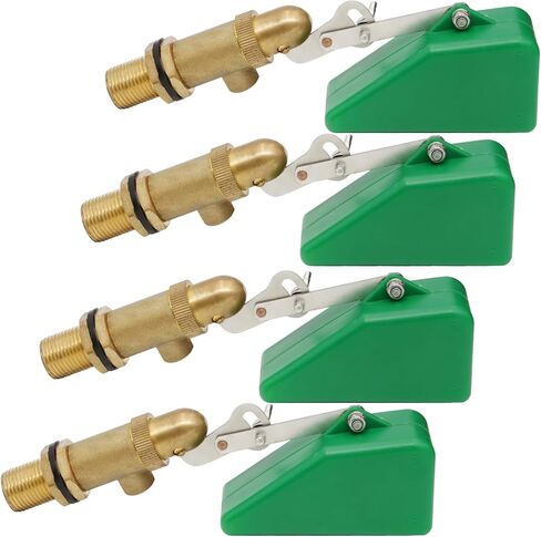 تعويم الكرة صمام النحاس مع 1/2 بوصة إمدادات أنبوب الذكور البلاستيك صمام تعويم المياه مع ذراع قابل للتعديل التلقائي ملء تغذية لحمام السباحة، خزان المياه، أحواض السمك، حوض مياه الماشية (4 حزمة، الأخضر) in Kuwait