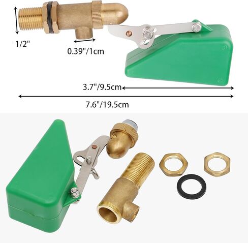 تعويم الكرة صمام النحاس مع 1/2 بوصة إمدادات أنبوب الذكور البلاستيك صمام تعويم المياه مع ذراع قابل للتعديل التلقائي ملء تغذية لحمام السباحة، خزان المياه، أحواض السمك، حوض مياه الماشية (4 حزمة، الأخضر) in Kuwait