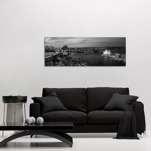 الفنون الإبداعية سيدني أفق مدينة جدار الفن دار الأوبرا قماش ديكور 20 "× 55" أبيض وأسود أستراليا جدار الفن سيتي سكيب صور العمل الفني اللوحة ملصق لغرفة النوم مكتب الزينة in Kuwait