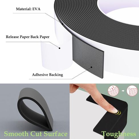 Weather Stripping Door Seal Black,1/2Inch Wide X 3/8Inch Thick,Air Conditioner Window Seal,Self Adhesive Foam Tape High Density Foam Sealing Strip,Soundproof Foam Tape Roll,2 Rolls Total 13.2Ft in Kuwait