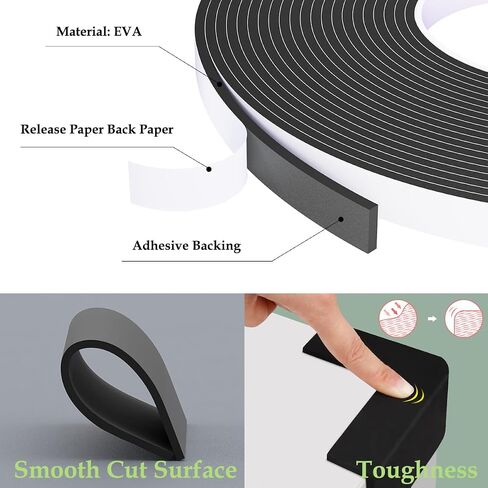 Weather Stripping Door Seal Black,1/2Inch Wide X 3/8Inch Thick,Air Conditioner Window Seal,Self Adhesive Foam Tape High Density Foam Sealing Strip,Soundproof Foam Tape Roll,2 Rolls Total 13.2Ft in Kuwait