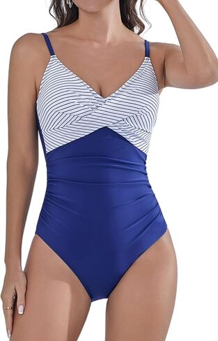 B2prity Women's One Piece Swimsuits Tummy Control Front Cross Bathing Suits Tie Back Slimming V Neck Swimwear in Saudi Arabia