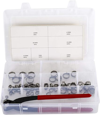 70 قطعة 7-21 مللي متر 304 مشابك خرطوم أذن واحدة من الفولاذ المقاوم للصدأ مع ذو طيات in Kuwait