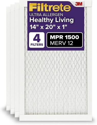 Filtrete 12x24x1 Air Filter, MPR 1500, MERV 12, Healthy Living Ultra-Allergen 3-Month Pleated 1-Inch Air Filters, 4 Filters in Kuwait