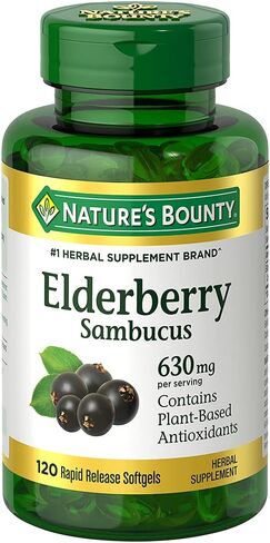 مكمل غذائي عشبي من Nature's Bounty Sambucus Elderberry، كبسولات هلامية سريعة الإصدار، 630 مجم لكل جرعة، 120 قطعة in Saudi Arabia