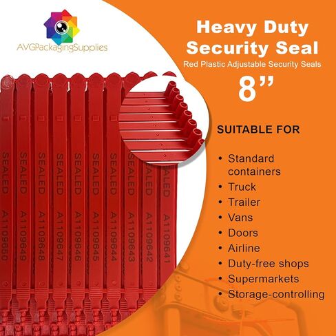 Red Plastic Security Seals (8") - Self Locking Shipping Seal with Print Progressive Numbering – Tamper Proof for Trucks, Trailers, Cargo, Containers, Luggage (1000ct) in Saudi Arabia