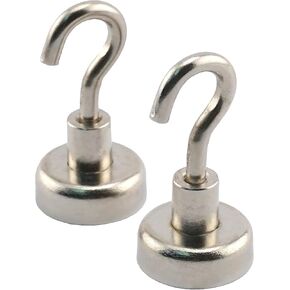 MASTER MAGNETICS 07632 2 Pack, #28,.787" D x.285T x 1/4" H, Chrome Plated Neodymium Magnetic Hook
