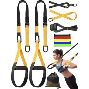Home Resistance Training Kit, Suspension Trainer Exercise Straps with Handles for Full-Body Workout with 5 Resistance Bands, 1 Carrying Bag and 1 Door Anchor for Home Gym Equipment or Outdoor Workouts