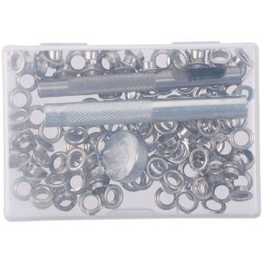 100 Sets Grommets Eyelets, Silver Eyelet Tool, Thickened Metal Eyelet Grommet Tool, 1/4 Inch Grommet Kit for Leather, Fabric, Tarp, Shoes, Clothing