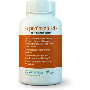 SuperAmino 24+ - Amino Acid Formula - Promotes Muscle Growth, Brain Performance, and Accelerated Wound Healing- 180 Veggie Capsules