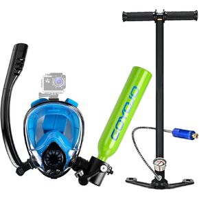 GOYOJO Diving Tank with Snorkel Mask Scuba Portable Lung Mini Oxygen Cylinder Full Face Diving Mask Underwater Breath System with Pump