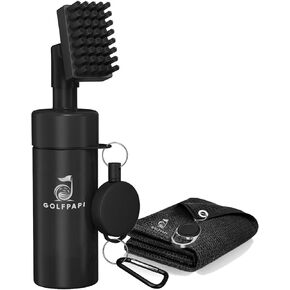 Golf Club Cleaner Brush Combo with Attached Towel, Golf Water Brush with Spray Bottle Holds 5 Ounces, Golf Club Cleaning Kit with Cover & Retractable Clip, Essential Golf Accessories