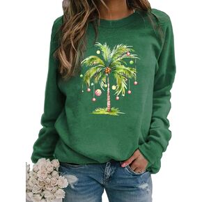 Christmas Palm Tree Sweatshirt for Women Hawaiian Beach Tropical Xmas Pullover Christmas Graphic Long Sleeve Shirt