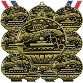 Express Medals Various 10 Pack Styles of Science Fair Project Award Medals with Neck Ribbons Trophy Award Prize Gift