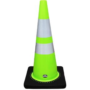 (Set of 8) 28" RK Lime Safety Traffic PVC Cones with Black Base with Two Reflective Collars