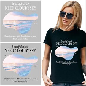 Sea Iron on Transfer Decal Cloudy Sky Patch Sunset Heat Transfer Sticker for T-Shirt Clothing Jeans Backpacks Pillow DIY Decoration 2sheets