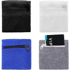 4PCS Wrist Wallet, Wrist Pouch for Men Women, Wristband Outdoor Sports Lightweight Sweat Band for Running Walking Hiking Jogging, Zipper Wrist Pocket for Key Card Coin Storage