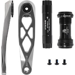 BUCKLOS MTB Mountain Bike Crank Arm Set with Bottom Bracket -170MM Aluminum Alloy Hollowtech Direct Mount Single Speed Cranksets for BMX DH AM XC （Black/Titanium/Silver）