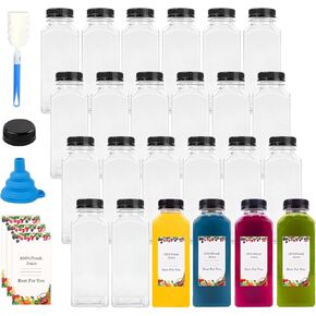 24pcs 12oz Juice Bottles Set, Plastic Bottles with Caps, Bulk Clear Beverage Containers for Juicing Drinking Tea Milkshake and Beverages