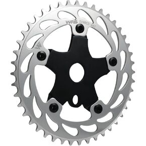 WFS Helix Chainring w/Spider Sprocket 44T 1/8" 110mm BCD 5 Arm Hole Old School BMX, Silver, WFS3065-BO