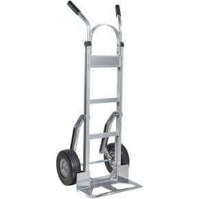Mytee Products 600 lbs Aluminum Hand Truck Heavy Duty Dolly with P Handle & 10" Caster Wheels - Hand Truck with Skid Bars & Vertical Loop Handle - 52.3" x 17.5" with 19.3" x 7.5" Nose Plate