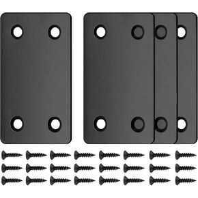 Bivethoi 8 Pcs Flat Straight Corner Brace Plate, Stainless Steel Black 2mm Thickness Straight Brace Bracket - 3.15 x 1.57 inch - Metal Bracket Plate for Furniture, Wood, Shelves
