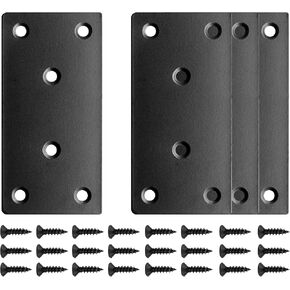 Bivethoi 8 Pcs Flat Straight Corner Brace Plate, Stainless Steel Black 2mm Thickness Straight Brace Bracket - 3.15 x 1.57 inch - Metal Bracket Plate for Furniture, Wood, Shelves