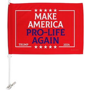 Red Pro-Life 2024 Trump Flag for Car Accessories Bandera para Carros Window Clip Pole Mount Kit Rally Shooting Poster Auto Decor MAGA Sign Outdoor Decorations Republican Gift Made in USA