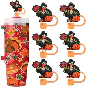 6Pcs Thanksgiving Straw Toppers for Stanley Cup，Fall Straw Covers Turkey Stanley Straw Cover Thanksgiving Straw Caps for 10mm Drinking Straw Tip Covers Stanley Cup Accessories
