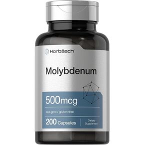 Horbaach Molybdenum Supplement | 500mcg | 200 Capsules | Amino Acid Chelate | Non-GMO, Gluten Free