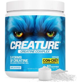 CREATURE® Creatine Complex - Creatine Monohydrate Powder with 5 Types of Creatine Including Con-Crēt® Creatine HCL, Promotes Muscle, Strength, Endurance, Brain Health, Unflavored, 300g 60 Servings
