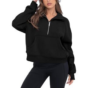 VIUTIL Womens Half Zip Sweatshirt Fleece Cropped Pullover with Thumb Hole Fall Trendy Clothes 2024