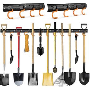 3-H 34''All Metal Garden Tool Organizer,Mop Holder 2 Racks,Broom Holder Wall Mount for Garage,Shed,Garden,Basement Hanging and Organizing Rake,Mop,Shovel,Hose