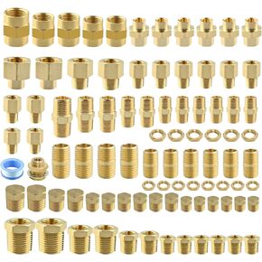 95PCS Brass Pipe Fittings Assortment Kit NPT Adapter,Hex Nipple,Hex Coupling,Reducer Bushing,Reducer Busing, Close Nipple, Hex Head Plug,BulkHead Nut&Bulk Head NPT Fittings Kits