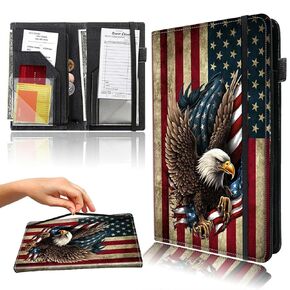 Server Books for Waitress, 9x5.5" PU Leather Cute Waitress Book Waiter Book Serving Books Guest Check Book Holder with Zipper Money Pocket Waiter Wallet Fit Server Apron,Eagle on American Flag