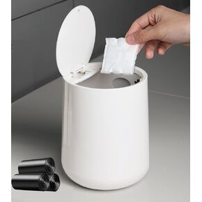 Small Trash Can with Lid, Mini Trash Can for Desk, Small Garbage Can with Press-Top, Desktop Trash Bin, Countertop Waste Basket for Kitchen, Bedroom, Bathroom, 2 L/ 0.5 GAL (Creamy White)