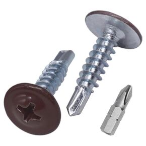 (Pack of 50) Painted 1-21/32" x 5/8" (4.2 x 16 mm) Self Drilling Screws, Phillips Modified Truss Head, Tapping Screw, Flat Head, Chocolate Brown RAL 8017