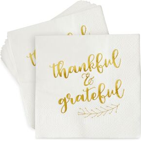50 Pack Thanksgiving Cocktail Napkins Party Supplies Table Decorations, Thankful and Grateful (5 x 5 In)