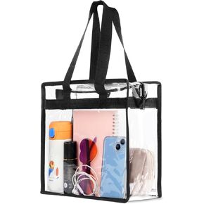 Clear Bag for Stadium Events Approved, 12x6x12 Large Transparent Tote Bag with Zipper, PVC Clear Bag Stadium Approved for Gym Concert Sports Festivals School Work