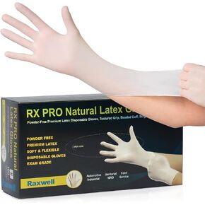 Raxwell Disposable Latex Gloves, Powder-Free, Food Safe, Natural Color, 8.5 Mil Heavy-Duty Medical Examination Grade
