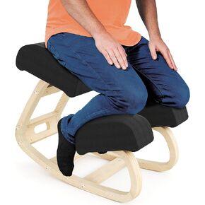 Ergonomic Kneeling Chair, Birch Wood Kneeling Desk Chair for Office, Rocking Knee Chair Posture Chair for Desk, Meditation Chair with Soft Padding,Kneeling Office Chair for Back Pain(Black)
