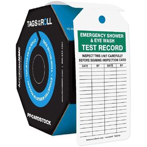 Accuform TAR702 Tags by-The-Roll Inspection and Status Tags, Legend "Emergency Shower", 6.25" Length x 3" Width x 0.010" Thickness, PF-Cardstock, Green/Black on White (Pack of 100)