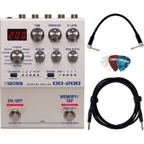 Boss DD-200 Digital Delay Bundle with Power Supply, Instrument Cable, Patch Cable, and Picks