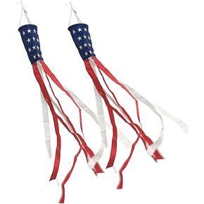 59 inch (Set of 2) American Flag Windsock Heavy Duty Outside,4th of July Decorations,Patriotic Decorations with Red White and Blue and Embroidered Stars,Great for Independence Day & Memorial Day