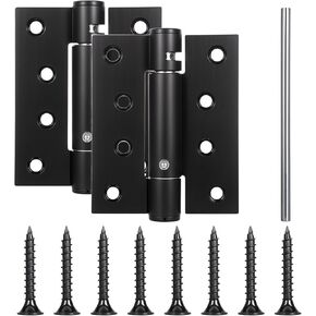 2 Pack Door Hinges, 4 Inch Self Closing Spring Door Hinge with Square & 5/8" Radius Corners - Adjustable Door Closing for Residential & Heavy-Duty Door Hardware (Black)