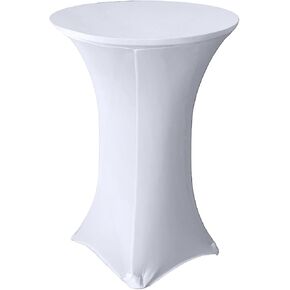 2 Pack 32x43 Inch White Spandex Cocktail Table Covers, Highboy Top Tablecloth, Round Fitted Tablecloth for Folding Table, Stretch Cocktail Table Tablecloth for Party Wedding(32x43, 2PC White)