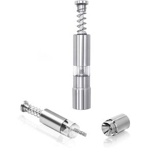 Salt and Pepper Grinder, Manual Stainless Steel Refillable Salt & Peppercorn Mills, Push Button Grinder Modern Design Thumb Grinder, Sliver white