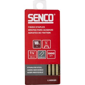 SENCO L14BGBR 1-1/8" 18 Gauge 1/4" Crown Finish Staples, Stainless Steel Finish 1,000 Count Pack