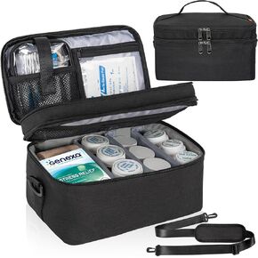 2 Layers Medicine Storage Organizer Bag with Portable Pouch, Pill Bottle Organizer Bag for Pills, Vitamin, Fish Oil, Lockable Medicine Storage Bag for Home and Travel